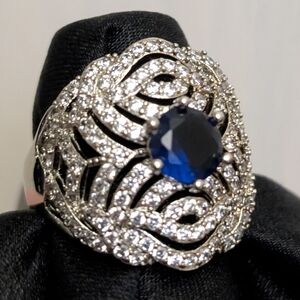 #106. Vintage Style Sapphire Ring With Cubic Zirconia Size 7